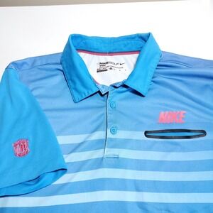 NIKE GOLF DRI-FIT TOUR PERFORMANCE Mens Medium Striped Polo Shirt Pocket